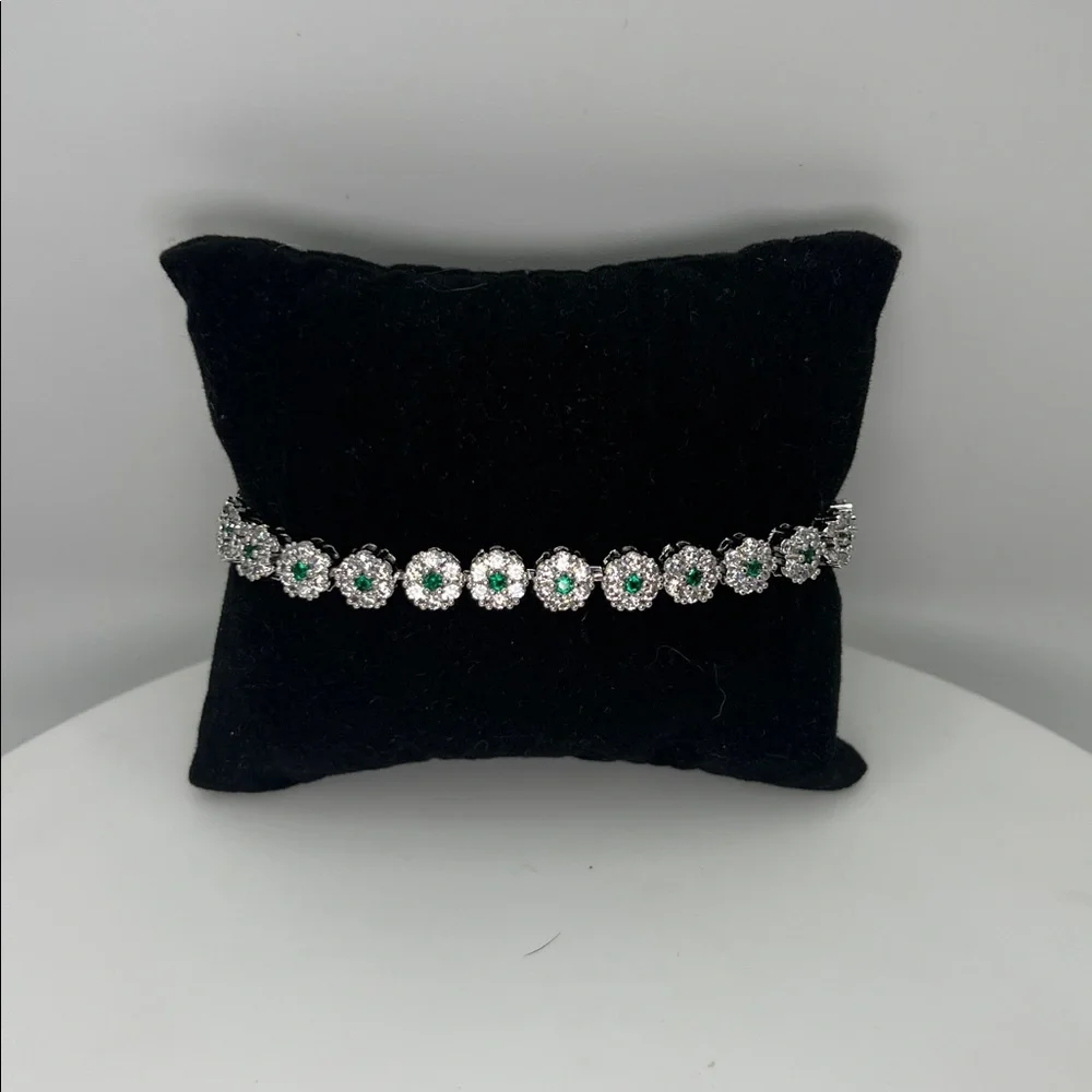 204. White Gold Plated Emerald and Crystal CZ’s 6 1/2” - 7”
